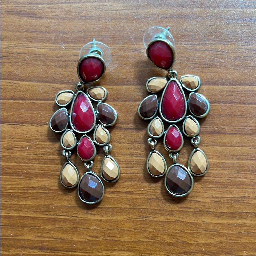 Elegant Red and Brown Dangle Earrings